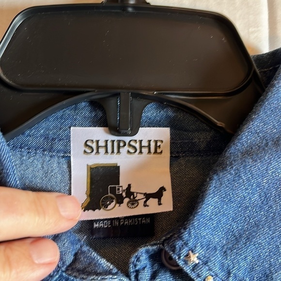 Shipshe-L-Patriotic denim L/S button-down Shirt with matching T-shirt. - Picture 4 of 16